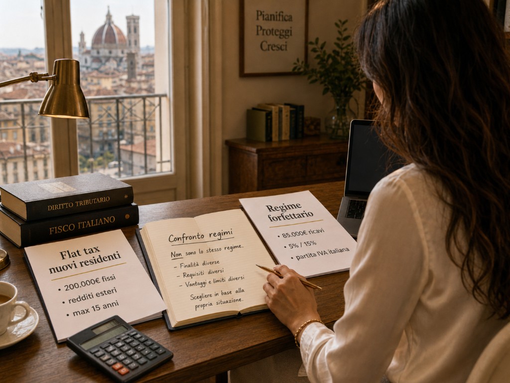 Differenza tra flat tax nuovi residenti e regime forfettario: confronto requisiti, aliquote e platea.